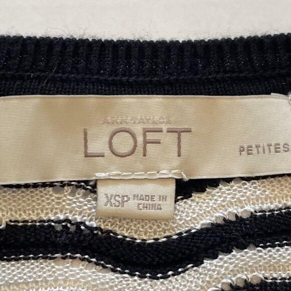 LOFT Lightweight Black & White Wavy Stripe Open Front Cardigan Sweater, XSP - Picture 8 of 13